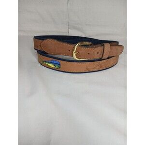 Zep-Pro Embroidered Leather Canvas Belt Size 46 fits 44.5-48" Waist Solid Brass
